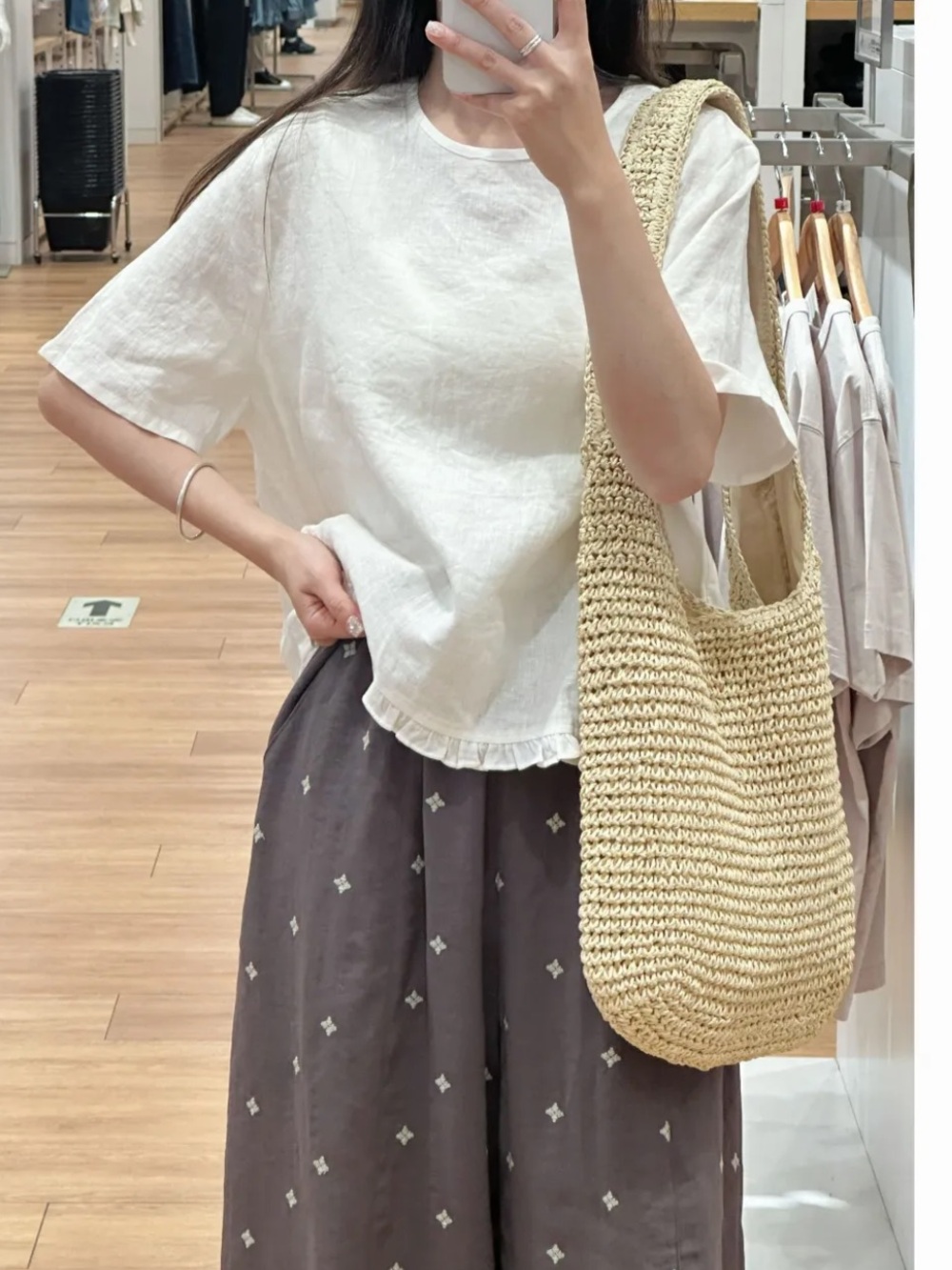 Boutique Wide-Leg Printed Cotton Pants - Dark Gray
